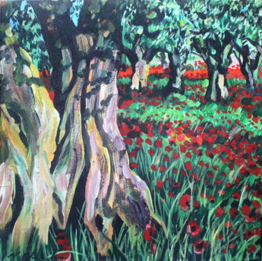 Painting titled "Champs d'oliviers e…" by Atelier N N . Art Store By Nat, Original Artwork, Acrylic
