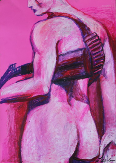 Desenho intitulada "Pink soldier" por Atelier N N . Art Store By Nat, Obras de arte originais, Pastel