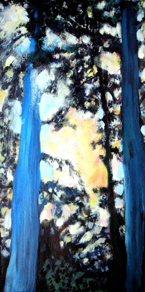 Painting titled "Blue trees" by Atelier N N . Art Store By Nat, Original Artwork, Acrylic