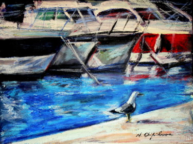Painting titled "Visiteur au port" by Nathalia Chipilova, Original Artwork, Acrylic