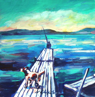Peinture intitulée "Evening fishing 2" par Atelier N N . Art Store By Nat, Œuvre d'art originale, Acrylique