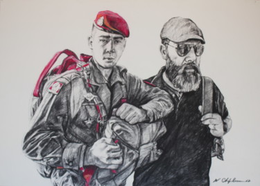 Drawing titled "Militaire" by Atelier N N . Art Store By Nat, Original Artwork, Charcoal