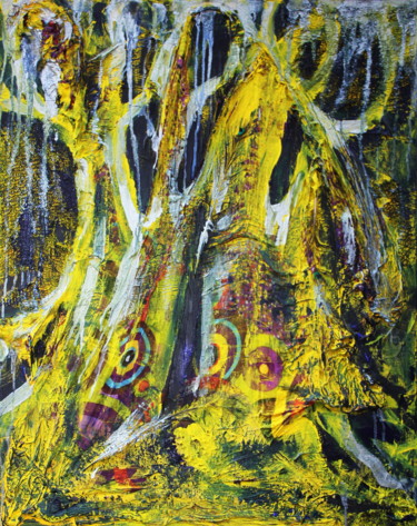 Pintura intitulada "Yellow tree" por Atelier N N . Art Store By Nat, Obras de arte originais, Acrílico