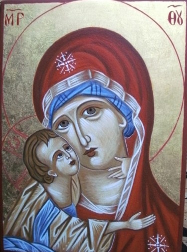 Painting titled "Vierge de Tendresse" by Atelier Sancta Virgo Virginum, Original Artwork