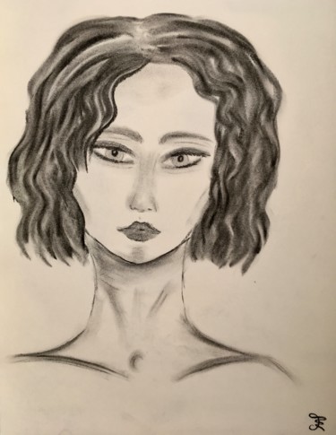 Drawing titled "Féline" by Ath, Original Artwork, Charcoal