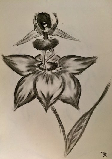 「Dew fairy」というタイトルの描画 Athによって, オリジナルのアートワーク, 木炭