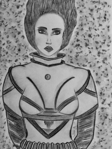 Dessin intitulée "Spacegirl" par Ath, Œuvre d'art originale, Fusain