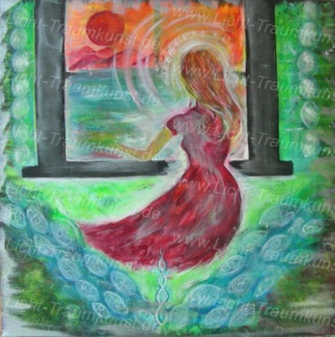 Malerei mit dem Titel "Frau am Fenster" von Athalia Emich, Original-Kunstwerk, Acryl