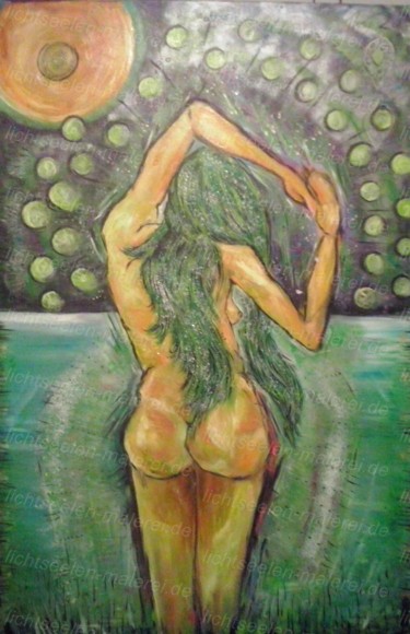 Painting titled "Lady in Grün  / lad…" by Athalia Emich, Original Artwork