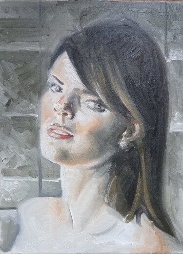 Ζωγραφική με τίτλο "Portrait woman 6" από Αθανασιος Ξαγαρας, Αυθεντικά έργα τέχνης, Λάδι Τοποθετήθηκε στο Ξύλινο φορείο σκελ…