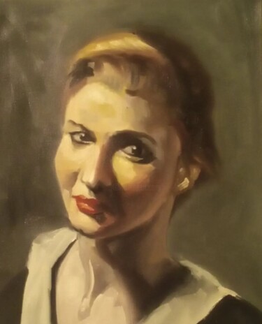 Painting titled "Portrait woman" by Athanasios Ksagaras, Original Artwork, Oil