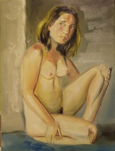 Painting titled "Nude women 41" by Athanasios Ksagaras, Original Artwork, Oil Mounted on Wood Stretcher frame