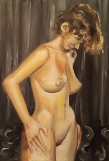 Painting titled "Nude women 71" by Athanasios Ksagaras, Original Artwork, Oil Mounted on Wood Stretcher frame