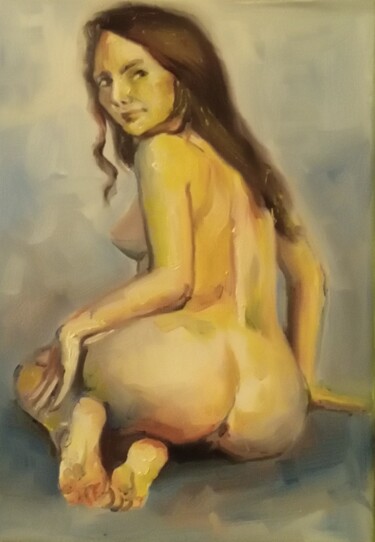 Painting titled "Nude women 67" by Athanasios Ksagaras, Original Artwork, Oil Mounted on Wood Stretcher frame