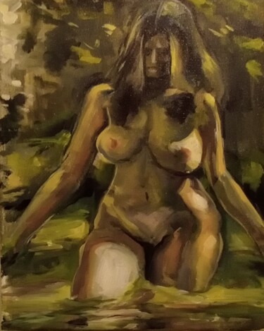 Painting titled "Nude women 49" by Athanasios Ksagaras, Original Artwork, Oil Mounted on Wood Stretcher frame