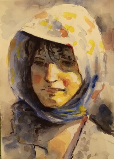 Картина под названием "Woman portrait 41" - Αθανασιος Ξαγαρας, Подлинное произведение искусства, Акварель