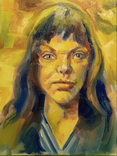 绘画 标题为“Woman portrait 708” 由Αθανασιος Ξαγαρας, 原创艺术品, 油 安装在木质担架架上