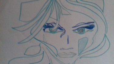 Dessin intitulée "Femme bleue - cheve…" par Athena, Œuvre d'art originale, Crayon