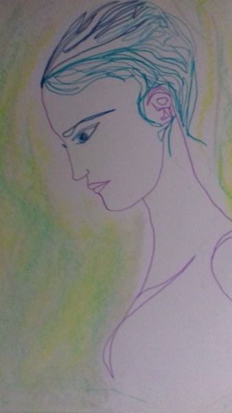 Dessin intitulée "Jeune femme songeuse" par Athena, Œuvre d'art originale, Crayon