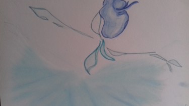 Drawing titled "Le  tutu  bleu" by Athena, Original Artwork, Pastel