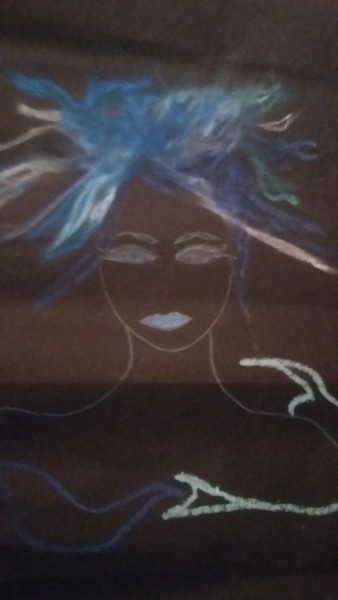 Dessin intitulée "bleu blanc noir" par Athena, Œuvre d'art originale, Stylo à bille