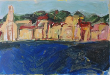 Malerei mit dem Titel "Port-Vendres bleu" von Tina Kambani, Original-Kunstwerk, Acryl