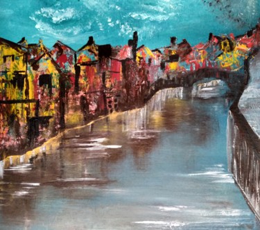 Schilderij getiteld "Floating City" door Atignas Art, Origineel Kunstwerk, Acryl Gemonteerd op Houten paneel