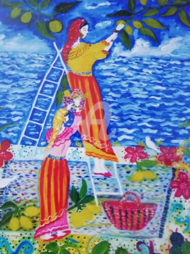 Peinture intitulée "La cueillette" par A.Tika, Œuvre d'art originale, Huile