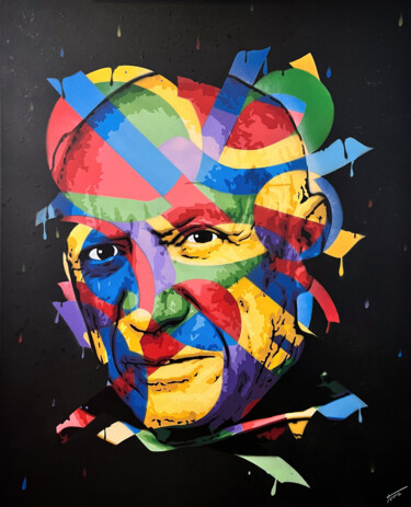 Painting titled "Portrait de Picasso" by Atom, Original Artwork, Spray paint