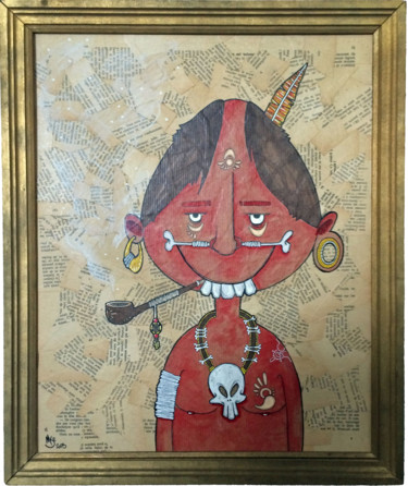 Peinture intitulée "Red Funny Indian Ca…" par Michaeldelmas, Œuvre d'art originale