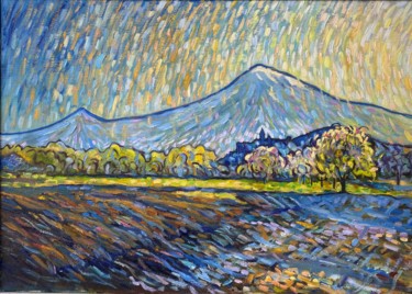 Painting titled "Гора Арарат" by Ara Avetisyan, Original Artwork, Oil Mounted on Wood Stretcher frame