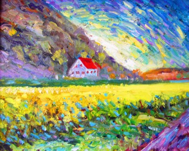 Картина под названием "Жёлтое поле" - Ara Avetisyan, Подлинное произведение искусства, Масло Установлен на Деревянная рама д…