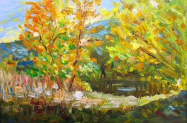 Картина под названием "Осень у берега" - Ara Avetisyan, Подлинное произведение искусства, Масло Установлен на картон