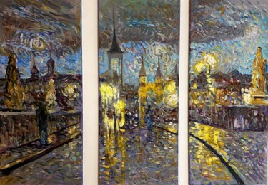 Painting titled "Старый  мост" by Ara Avetisyan, Original Artwork, Oil Mounted on Wood Stretcher frame