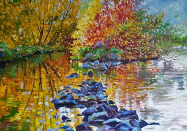 Painting titled "Autumn miracle." by Ara Avetisyan, Original Artwork, Oil Mounted on Wood Stretcher frame