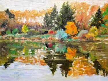 Painting titled "Autumn is in full s…" by Ara Avetisyan, Original Artwork, Oil Mounted on Cardboard