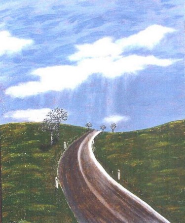 Painting titled "Springtime road" by Attila A. Toth, Original Artwork, Oil