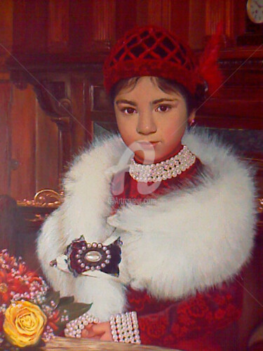 Pintura intitulada "The girl in red." por Paul Atorin, Obras de arte originais, Óleo