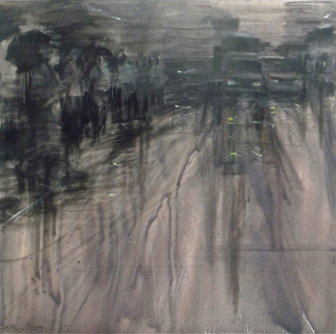Peinture intitulée "Walking in the Rain…" par Attasit Pokpong, Œuvre d'art originale, Huile