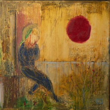 Malerei mit dem Titel "Red sun" von Attila Hangyal, Original-Kunstwerk, Kreide