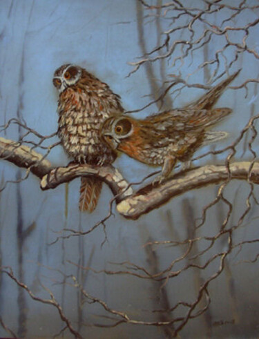 Painting titled "owl" by Attila Karácsony, Original Artwork