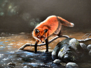 Painting titled "fox" by Attila Karácsony, Original Artwork