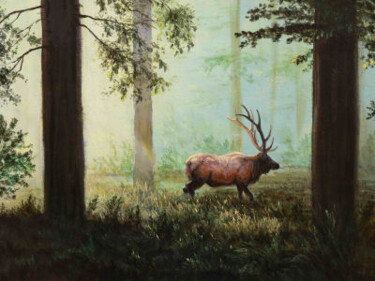 Painting titled "deer" by Attila Karácsony, Original Artwork