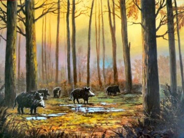 Peinture intitulée "wild boards woods" par Attila Karácsony, Œuvre d'art originale