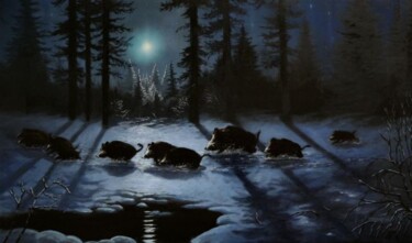 Painting titled "full moon" by Attila Karácsony, Original Artwork
