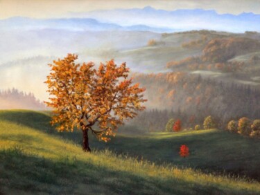 Malerei mit dem Titel "autumn landscape" von Attila Karácsony, Original-Kunstwerk