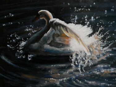 Painting titled "swan" by Attila Karácsony, Original Artwork