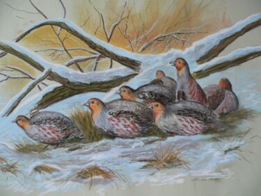 Painting titled "covey of partridges" by Attila Karácsony, Original Artwork