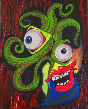 Painting titled "Octopus Symphony" by Attila Papp-Ragany, Original Artwork, Oil