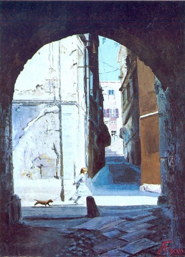 Painting titled "Portico di Castello" by Attilio Frau, Original Artwork, Oil